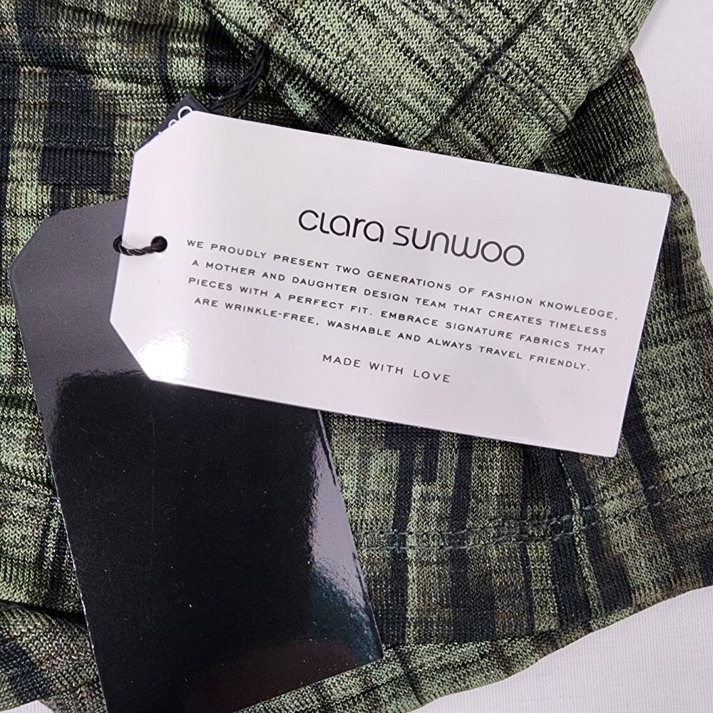 Clara Sun Woo Crinkle Pleat Blouson Overlay Side Tie Detail Top Small Olive Soft - Picture 9 of 10